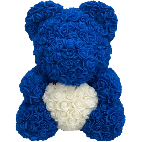 Rosenbär 40cm – Dunkelblau / Weiss 
