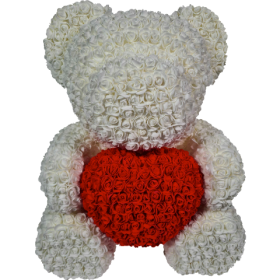 Rosenbär 70cm - Weiss - Herz