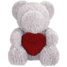 Rosenbär 70cm - Weiss - Herz