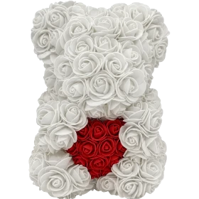 Rosenbär 25cm - Weiss - Herz