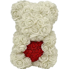 Rosenbär 25cm - Weiss - Herz