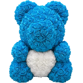 Rosenbär 40cm - Blau / Weiss