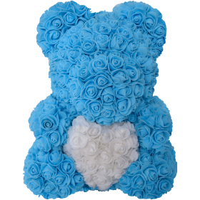 Rosenbär 40cm - Blau / Weiss