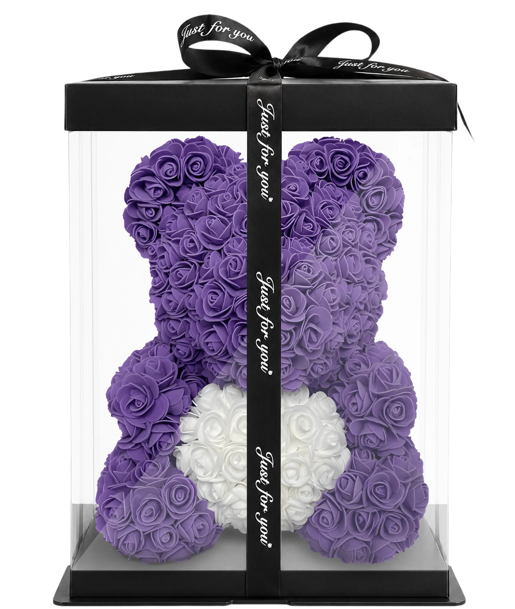 Rosenbär 40cm - Violett / Weiss